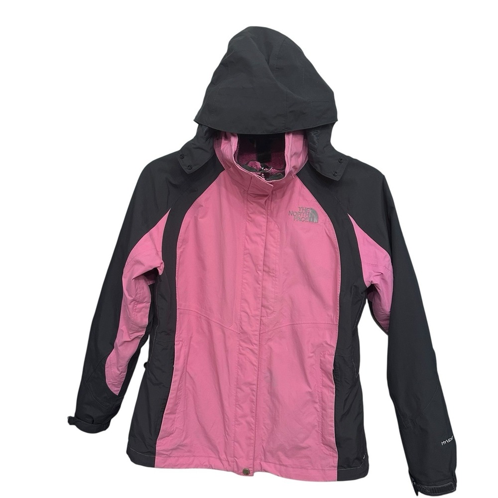 The North Face Womens Pink HyVent snow‎ Ski Jacket Hooded Waterproof 3in1 Large